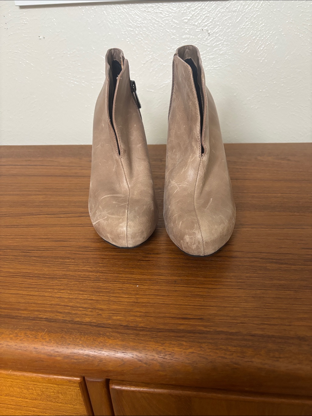 Jessica Simpson Taupe Suede-Look Ankle Booties With Side Zip